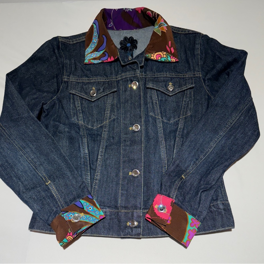 Joluka Women's Denim Jean Jacket with Multicolor Accents Small